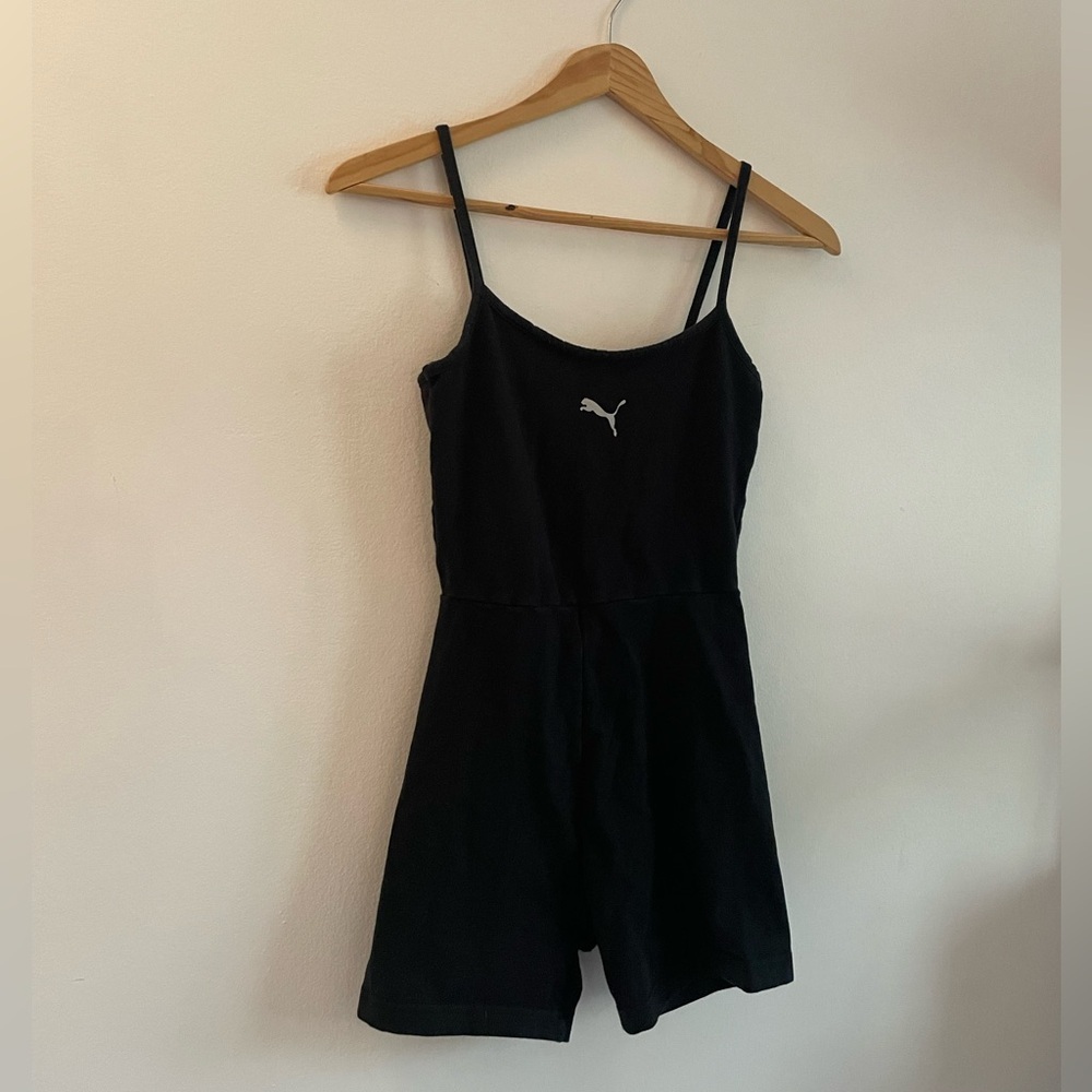 Puma Athleisure Sporty Chic Clean Girl Y2K Black Romper Unitard with Logo XS